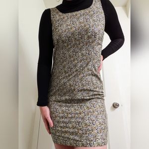 Jumper Vintage Faded Glory Fall Mini Dress Paisley Black and Brown Pattern